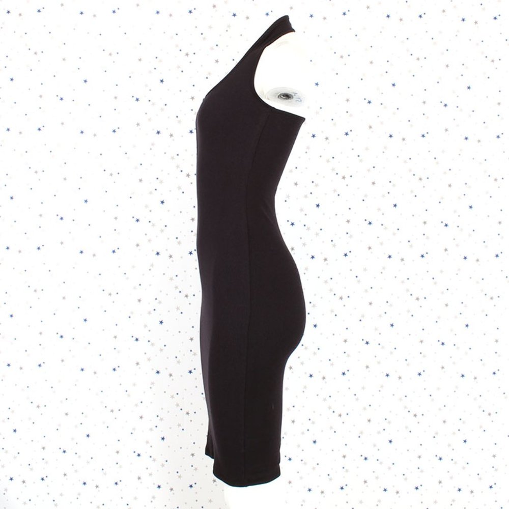 Black Ribbed Bodycon Halter Midi Dress - Picture 5 of 10